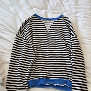 We The Free Black and White Striped Long Sleeve with Blue Trim